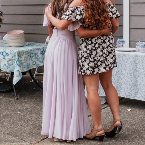 David’s Bridal Flutter Sleeve Crisscross Mesh Prom/Bridesmaid Dress - Picture 9 of 9